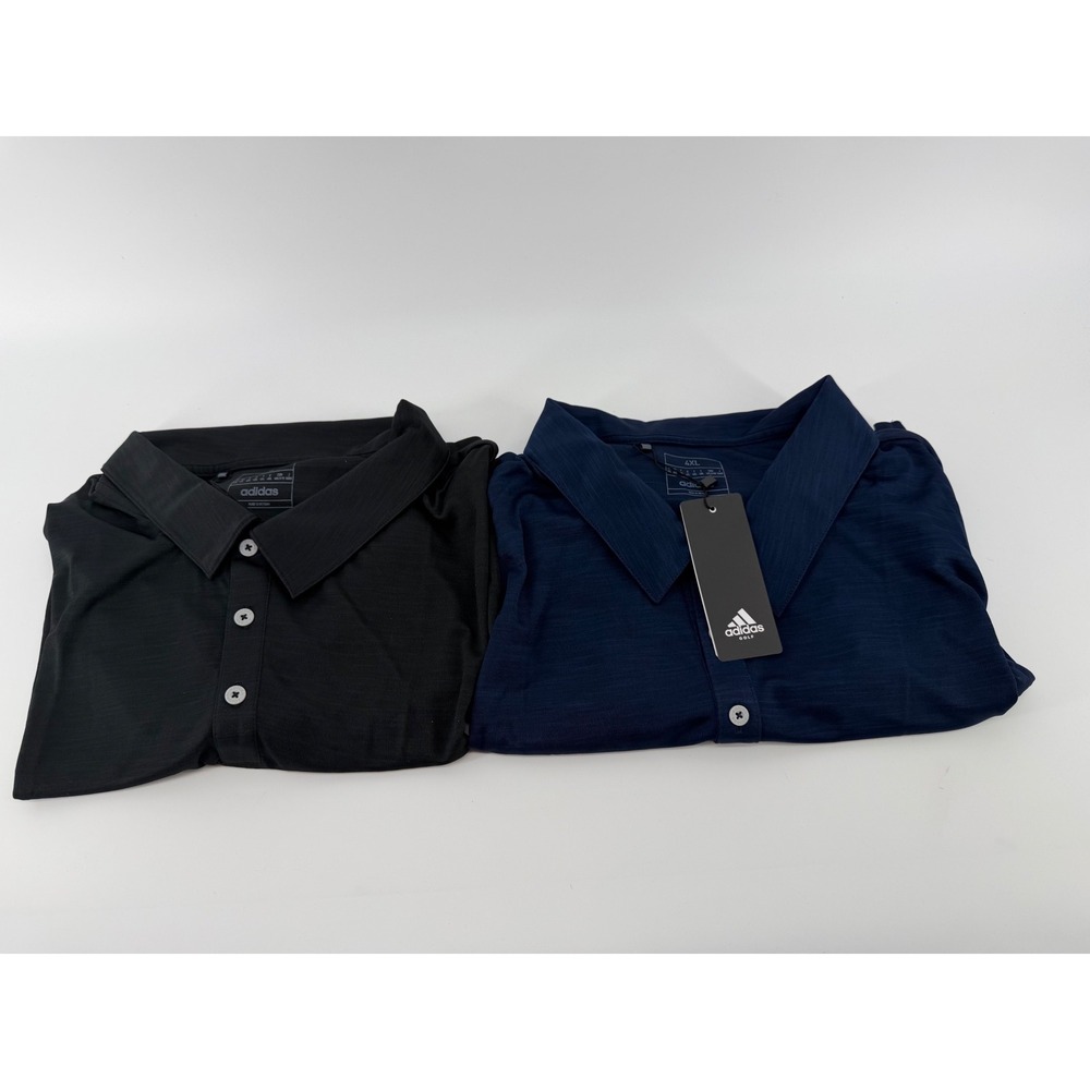 Lot of 2 Adidas Golf Polo Shirts Mens 4XL Black Navy Heather Stretch DZ7173 7174